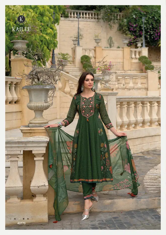 Meraki By Kailee Chiknakari Organza Anarkali Kurti With Bottom Dupatta Wholesale Price In Surat